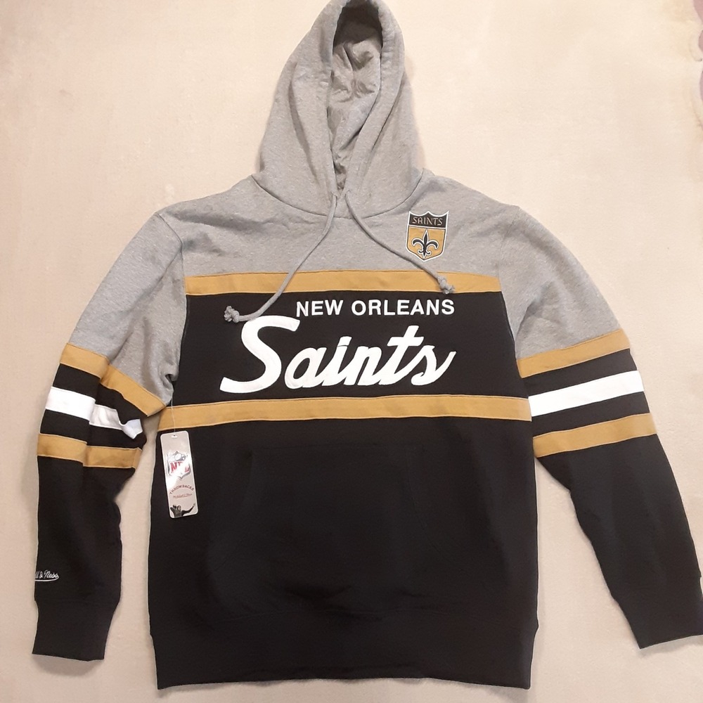 New Orleans Saints Mens Head Coach Hoodie Large Black NFL Throwbacks Stripes